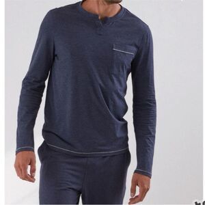 Lahgo Lunya Navy Blue Long Sleeve Restore Henley Medium Men